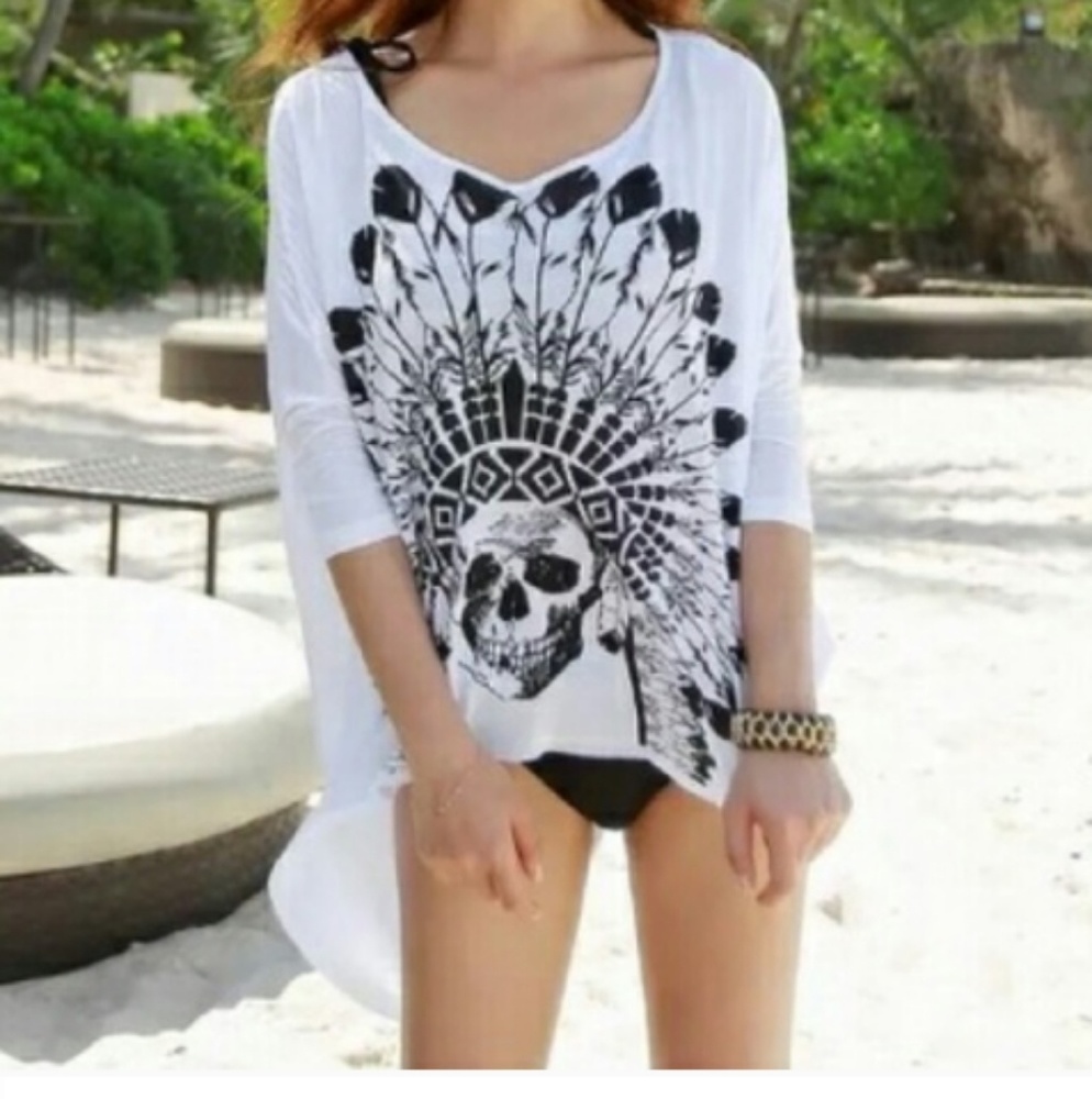 Boho skull print bikini coverup tunic